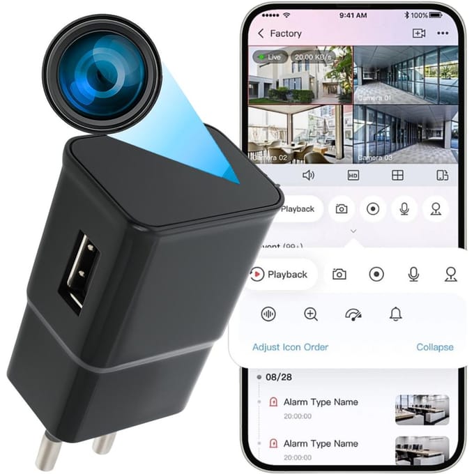 Mini camera in oplader BC027 WiFi