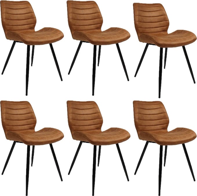 Bronx71® Industriële eetkamerstoel Morris cognac - Eetkamerstoelen set van 6 - stoel