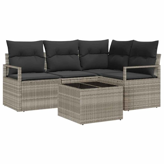 vidaXL Bankstel 5 st Lichtgrijs poly rattan
