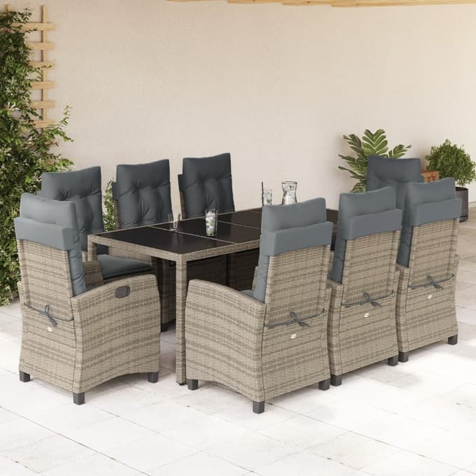 vidaXL - 9-delige - Tuinset - met - kussens - poly - rattan - grijs