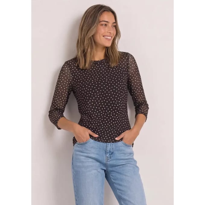 Shirt met 3/4-mouwen van mesh met print