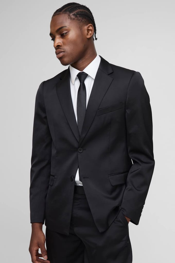 Slim Fit Satijn Blazer | Black | Size 40
