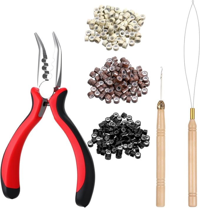 Complete Haar Extension Tool Kit met 600 Stuk Silicone Lined Micro Ringen, Haar Tangen en Accessoires voor Tinsel en Veertjes