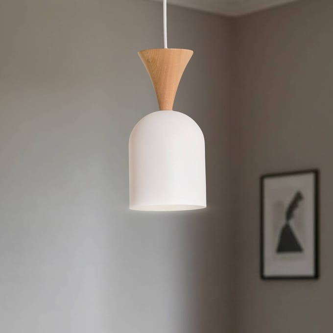 Lamkur Hanglamp Nolan, Ø 11 cm, wit/eiken, metaal/hout