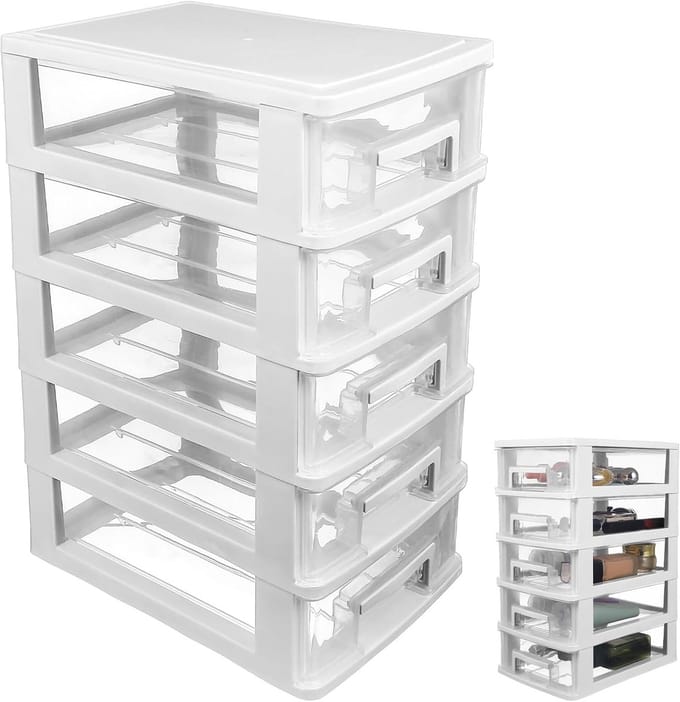 Opberglade Bureau - Ladenkast Organizer - Bureau Ordenen - Stapelbaar Ontwerp - 31 cm Breed - Wit Transparant
