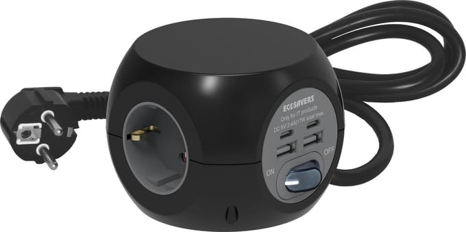 EcoSavers Cube Design 3-Ports Socket - Stekkerdoos - Stekkerdoos met USB