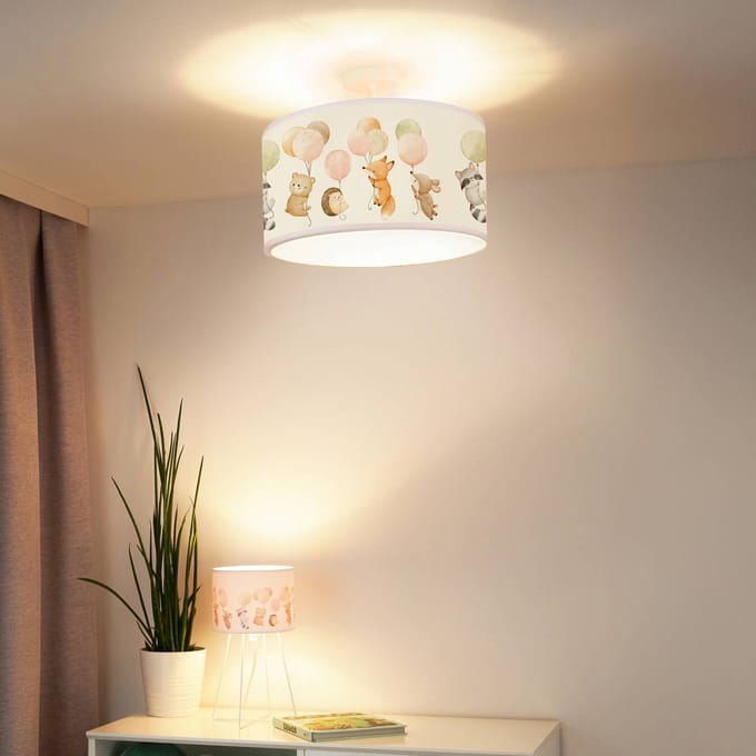Duolla Freddy hanglamp, Ø 35 cm, kleurrijk, dieren, stof, E27