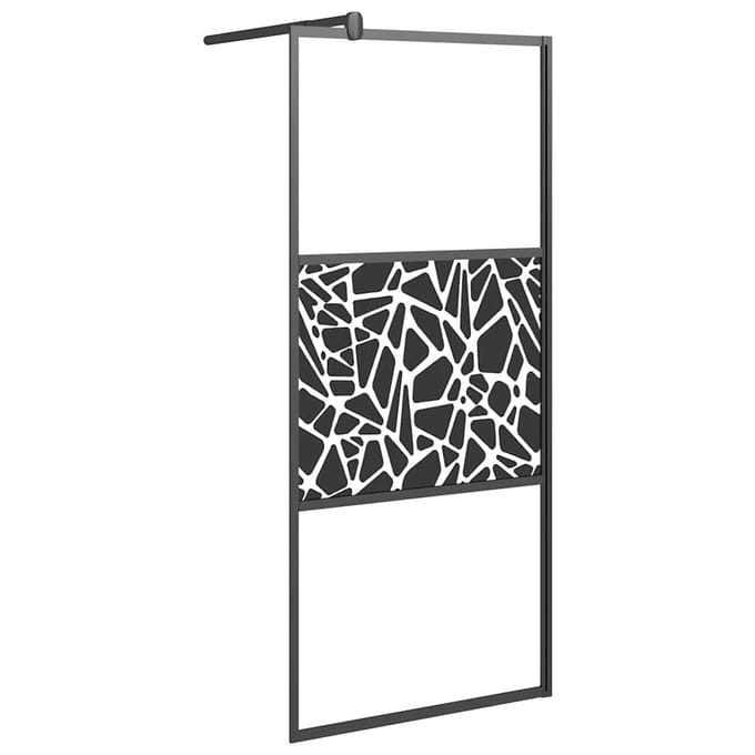 vidaXL - Inloopdouchewand - met - stenenmotief - 90x195 - cm - ESG-glas - zwart