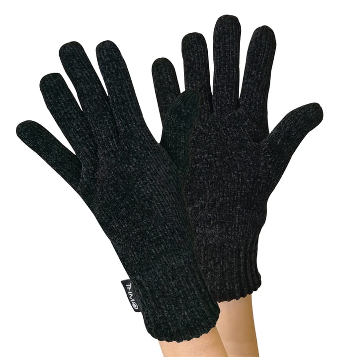 THMO - Dunsulate Chenille Muts & Handschoenen Set voor dames - Zwart