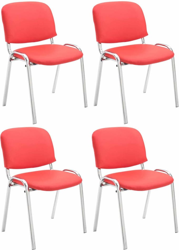 CLP Ken Set van 4 stoelen - Met Chroom - Kunstleer rood