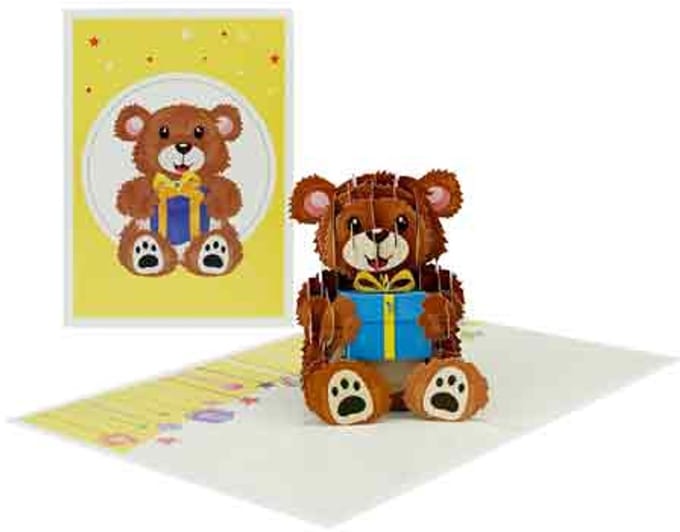 Wenskaart Kiriori 3D - Beertje Cadeau - met Envelop