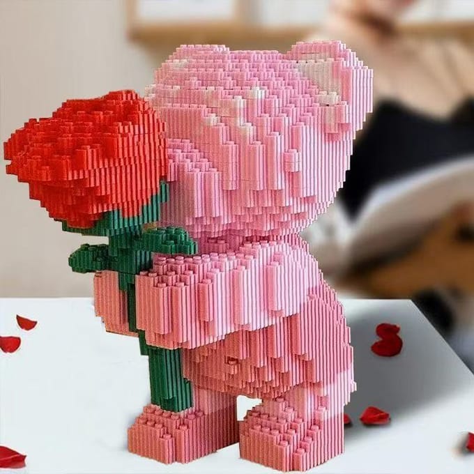 Schattige Roze Bloem Roos 3D Beer Micro Bouwsteen Speelgoed Educatief Speelgoed Voor Kinderen Cadeau Voor Stelletje Desktop Huisdecoraties pink