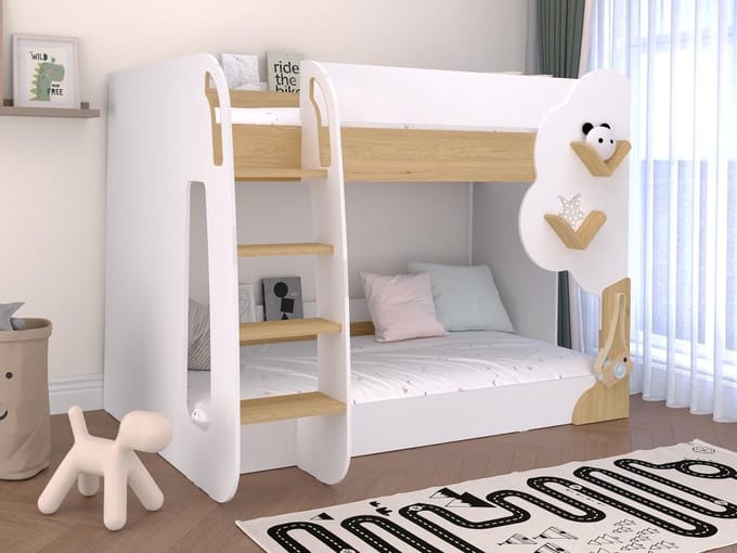 Vente-unique Stapelbed hout natuurlijk licht, wit 90 x 190 cm
