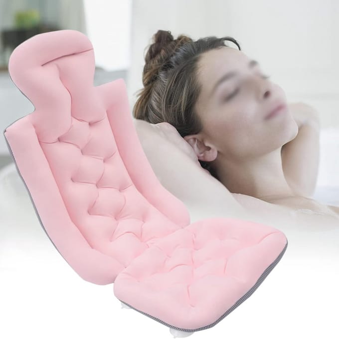 Badkussen - Neksteun - Ontspanning - 10 Zuignappen - 113 x 40 cm - Roze