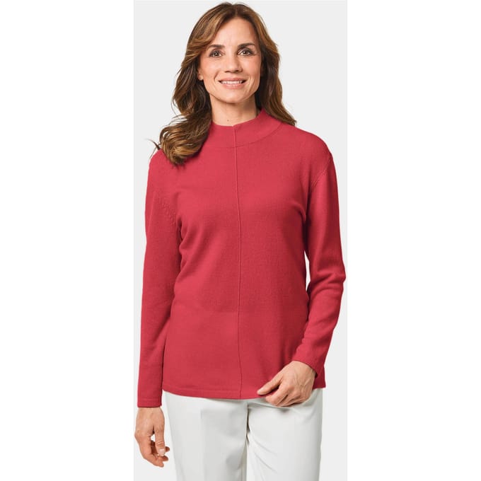 Heerlijk zachte kasjmier pullover met kraag - koraalrood - Gr. 24 van Goldner Fashion