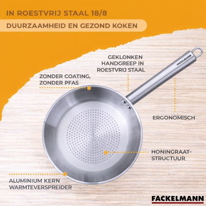 Pan 28 cm van 18/8 roestvrij staal Fackelmann Ovalgriff