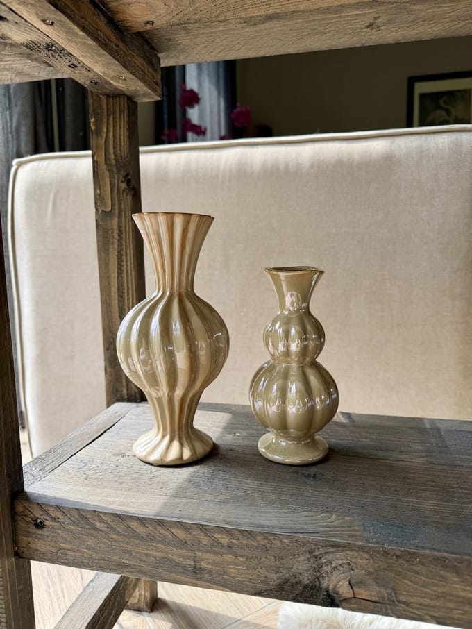 Vazen Set Organic Pearl Zand – Keramieken Vazen Set van 2