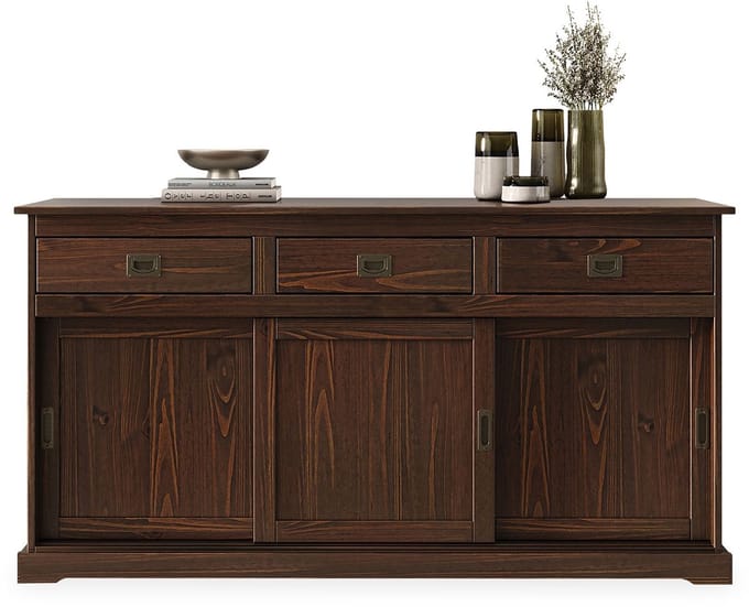 Servieskast SAVONA 160 cm van massief hout - afwerking in notenhout