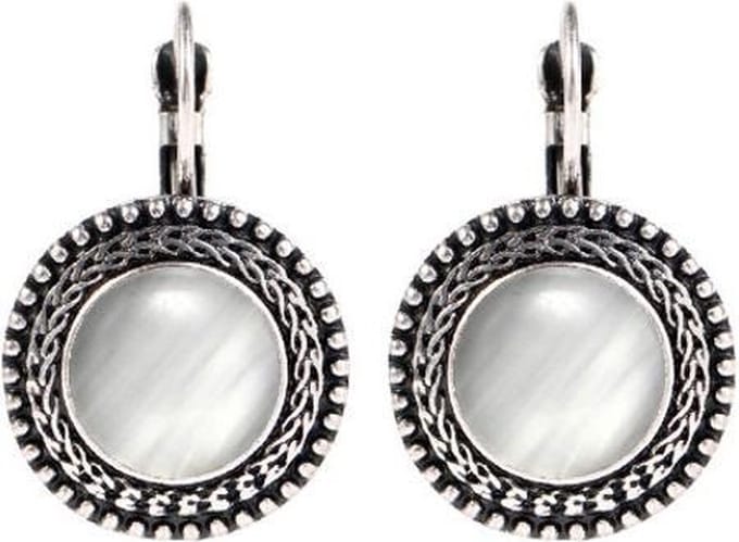 Fako Bijoux® - Oorbellen - Tibetaans Zilver - Opaal - 17mm - Wit