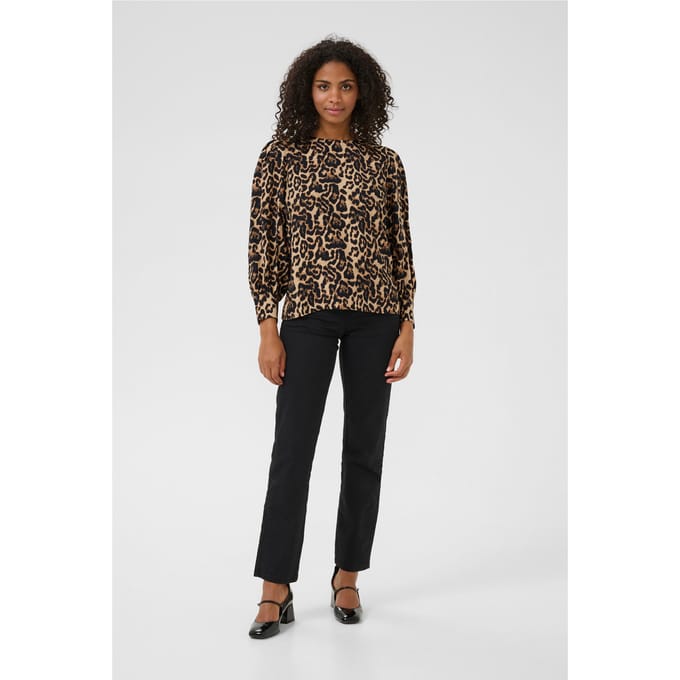 Blouse met lange mouwen Regular fit Naturel Leopard Print