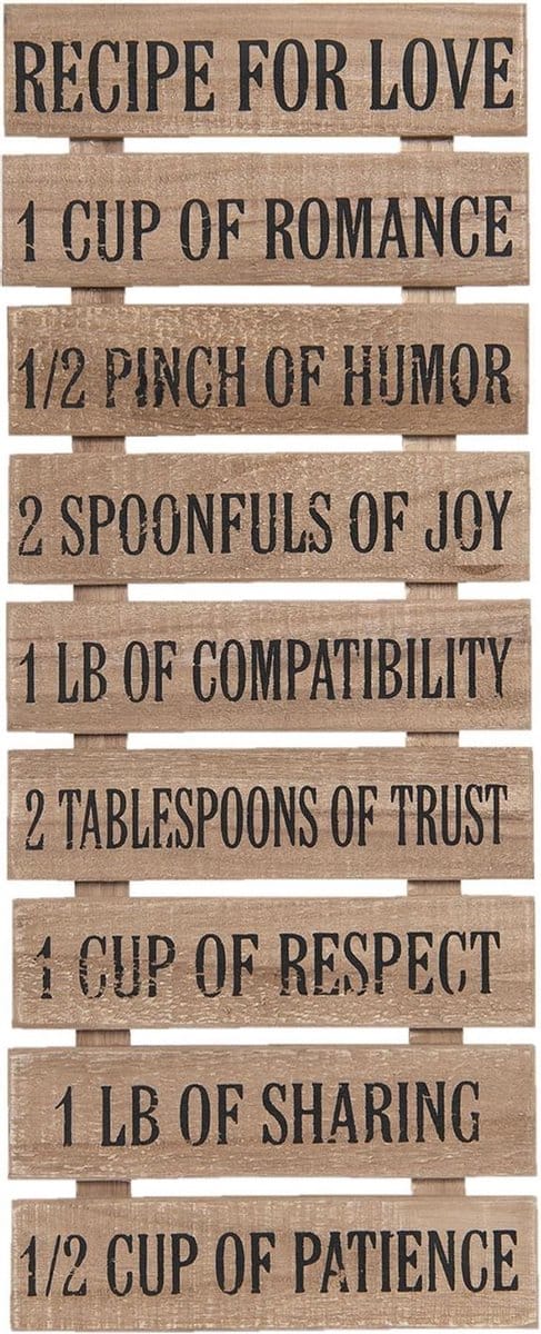 Clayre & Eef Tekstbord 24x60 cm Bruin Hout Rechthoek Recipe For Love Wandbord