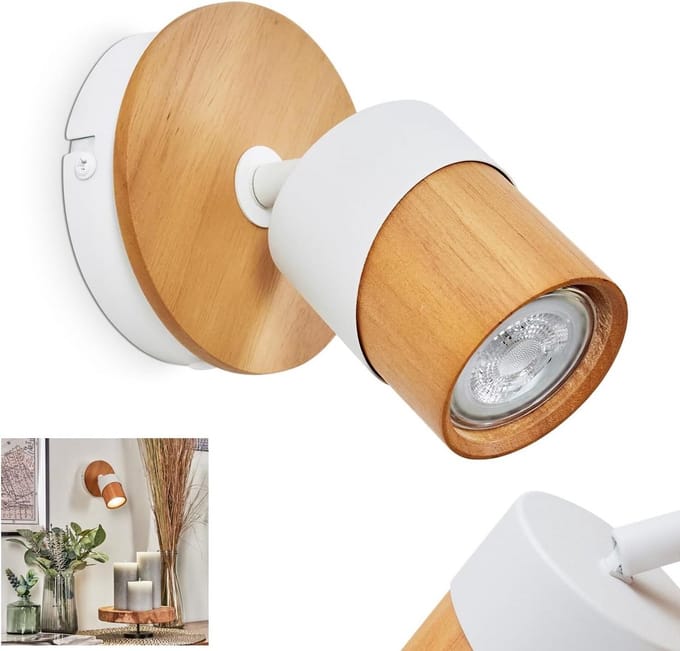 Wandlamp Metaal en Hout Verstelbare Spot, Geschikt als Leeslamp