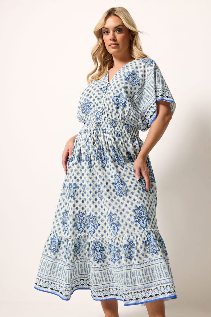 Yours Blauwe Paisleyprint Maxijurk Size 48
