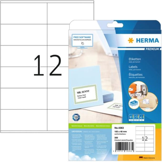 Etiket herma 4363 105x48mm premium wit 300 Etiketten