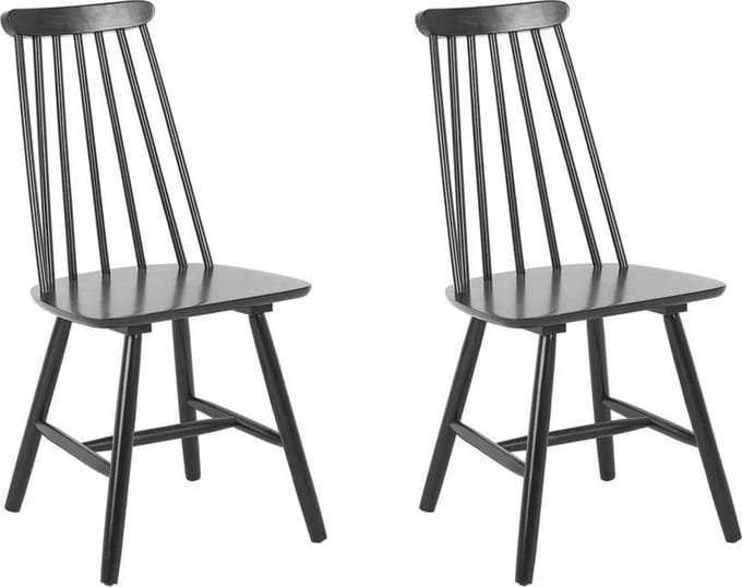 BURBANK - Eetkamerstoel set van 2 - Zwart - Rubberhout