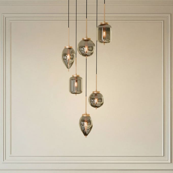 Lucande hanglamp Elani, 6-lamps, Ø 62 cm, glas