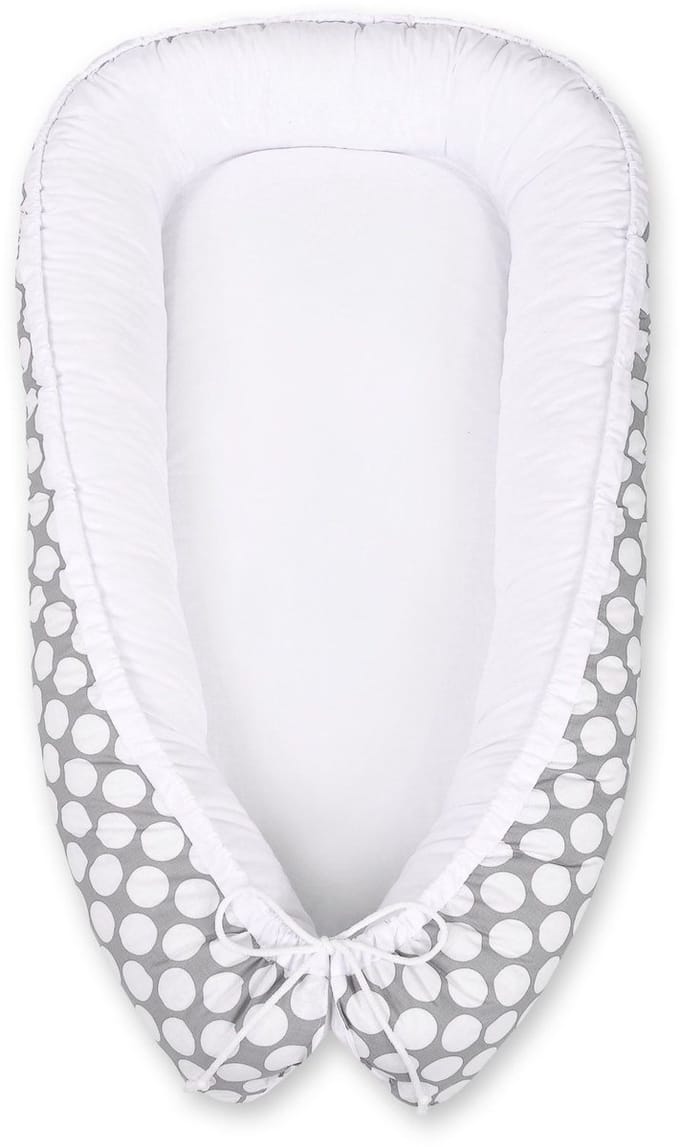 Babynest dubbelzijdig Premium Cocoon voor baby's BOBONO- witte stippen/wit
