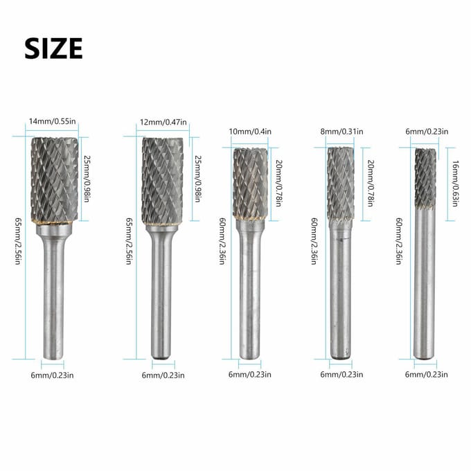 5 stuks 1/4 inch dubbel gesneden wolfraamcarbide roterende braam stiftslijper schachtbitset 5Pcs