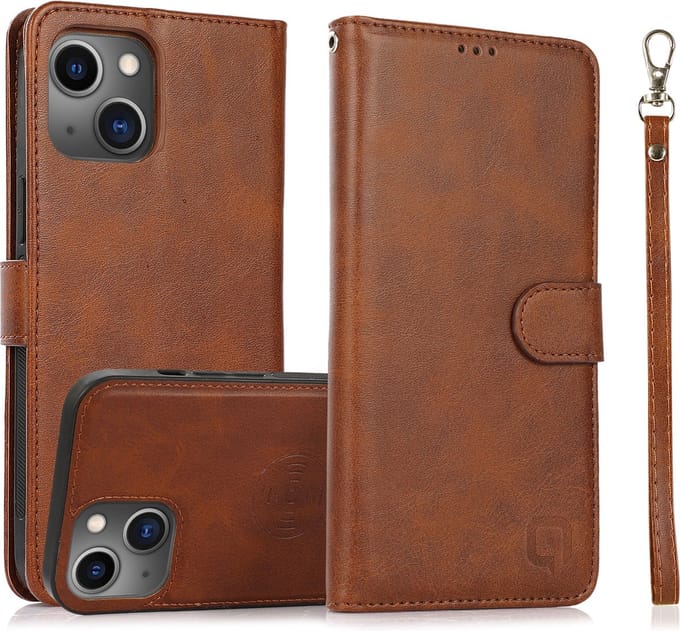 Perfeqt geschikt voor iPhone 14 Plus Uitneembare leer BookCase Hoesje - Antic Brown