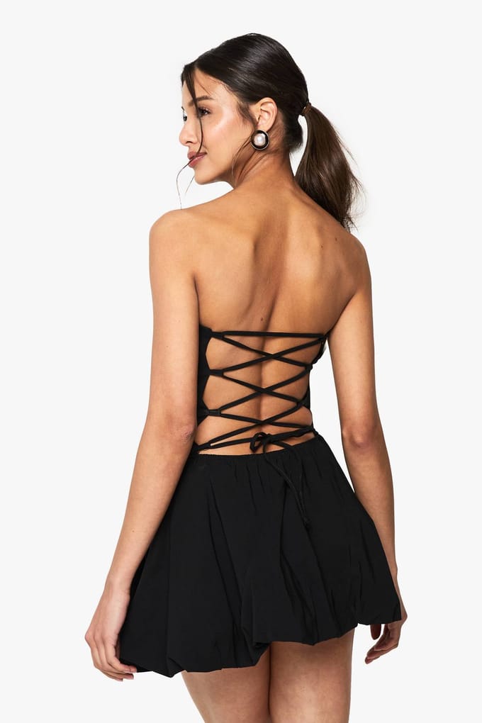 boohoo Dames Petite Puffball Bandeau Mini Jurk | Black | Maat: 8