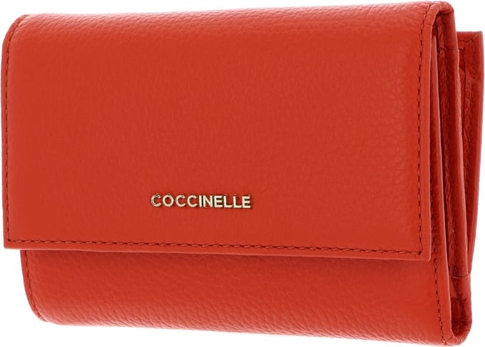 COCCINELLE Leren Portemonnee Metallic Soft Wallet Grainy Leather Gazpacho Oranje