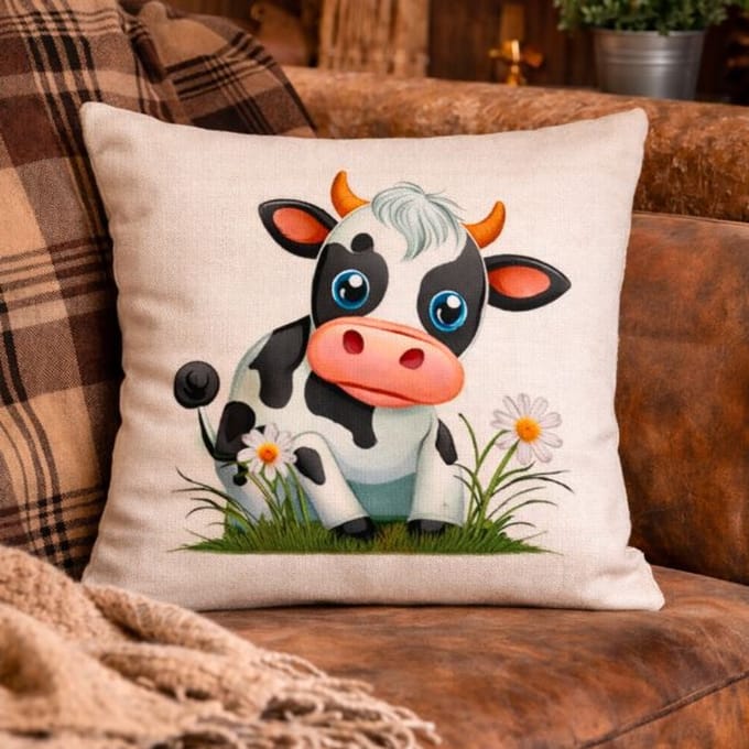 Canvas Cute Cows Collection Kussenhoes - Koe - Koeien - 45x45 cm
