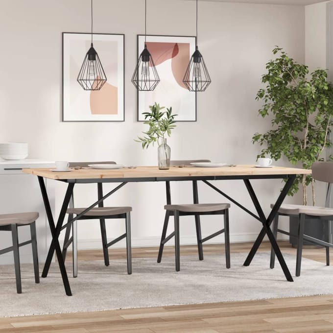 vidaXL - Eettafel - X-frame - 180x90x75,5 - cm - massief - grenenhout - en - staal