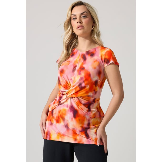 Yours London Oranje Abstracte Top Met Gesp Size 42