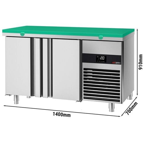 GGM Gastro Kühltisch PREMIUM - 1400x700mm - mit 2 Türen - inkl. Schneideplatte Grün