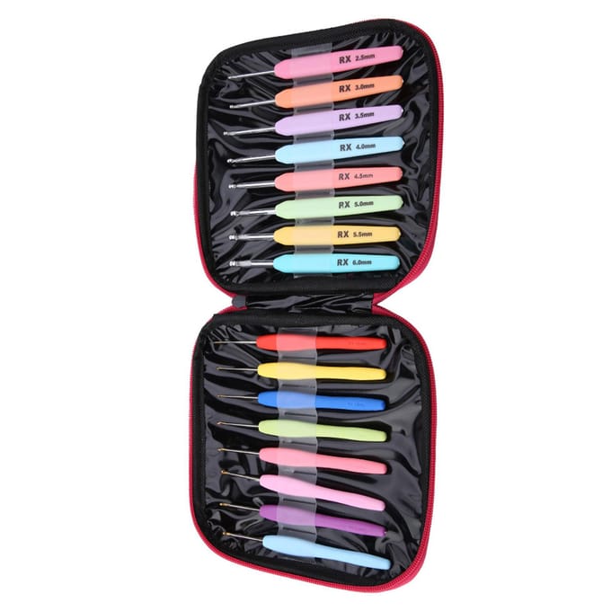 Ensemble de 16 crochets multicolores en aluminium avec poignée souple black