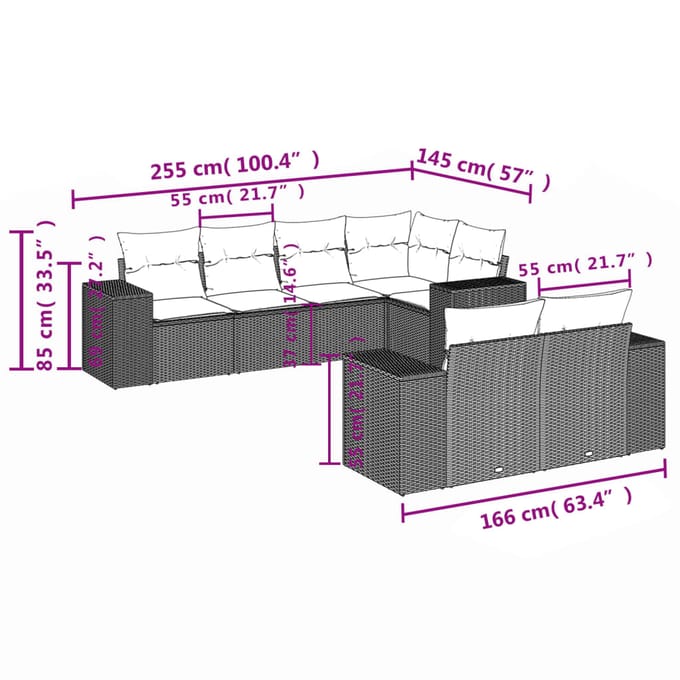 vidaXL - 7-delige - Loungeset - met - kussens - poly - rattan - grijs