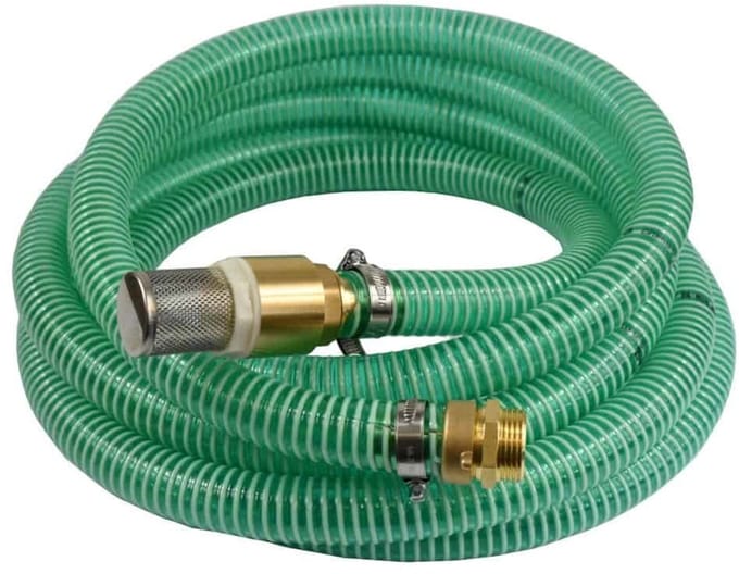 1"/25mm Zuig- + persslang met zuigkorf, terugslagklep + 1" AG dubbele nippel 3m
