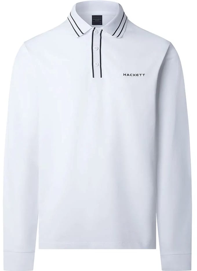 Hackett Jacquard Tipped Lange Mouw Poloshirt Wit M Man