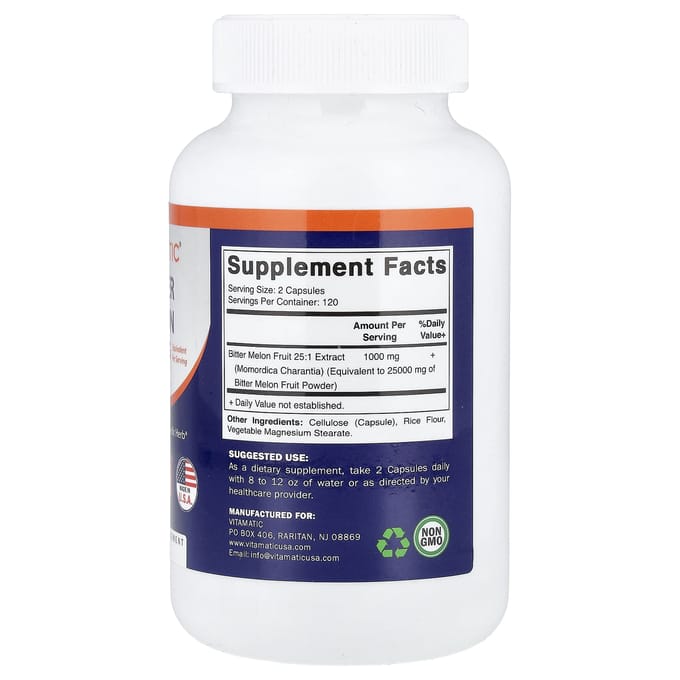 Vitamatic, Bittere Meloen, Plantaardige Capsules, 240 Capsules (500 mg per capsule)