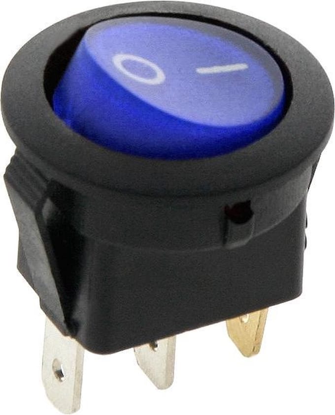 Schakelaar - blauw - 12 volt - 35A - verlicht rond - 3 pins