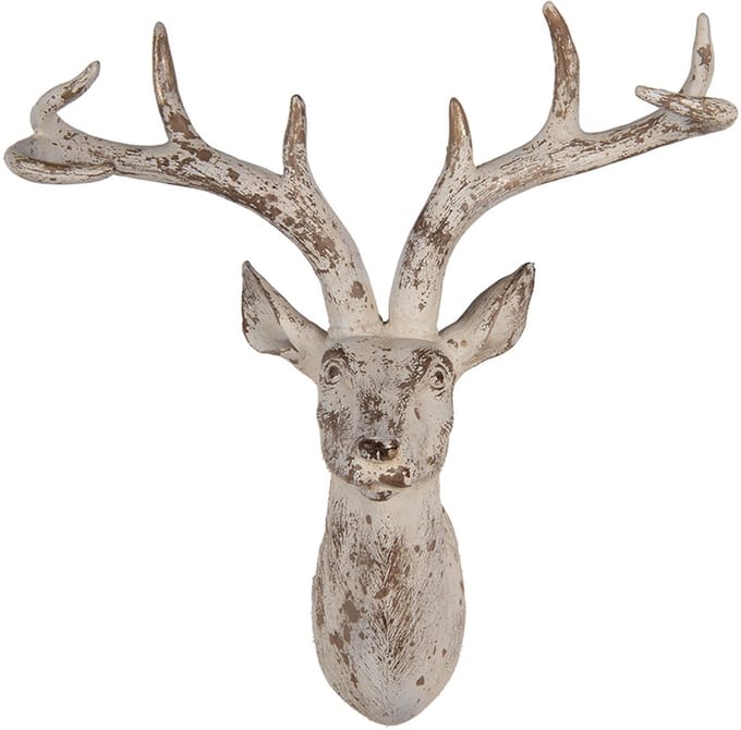Clayre & Eef Wanddecoratie Hert 33x16x37 cm Beige Kunststof