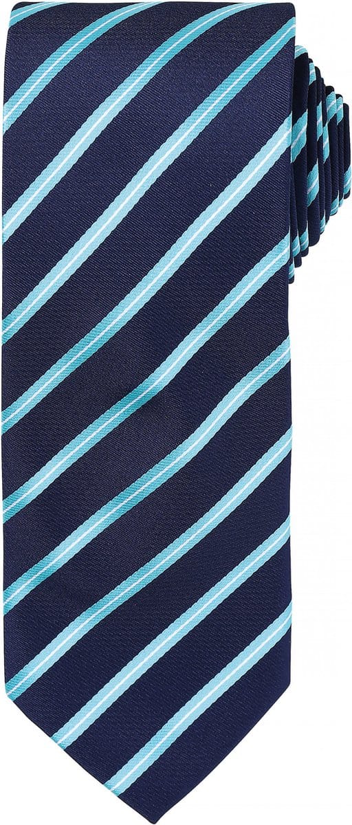 Premier Sports Stripe tie PR784 - Navy / Turquoise - One size