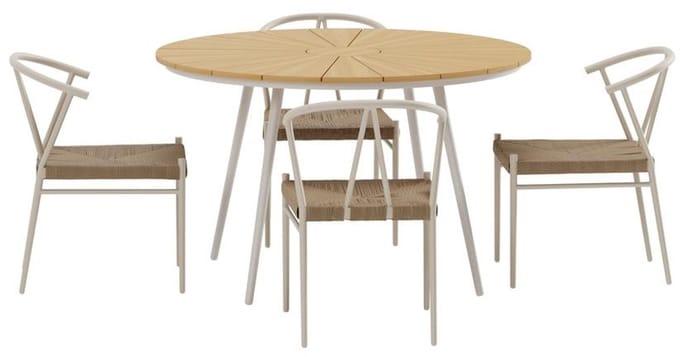 Svea - Shad ronde eettafel - beige + 4x Nick eetkamerstoelen - beige