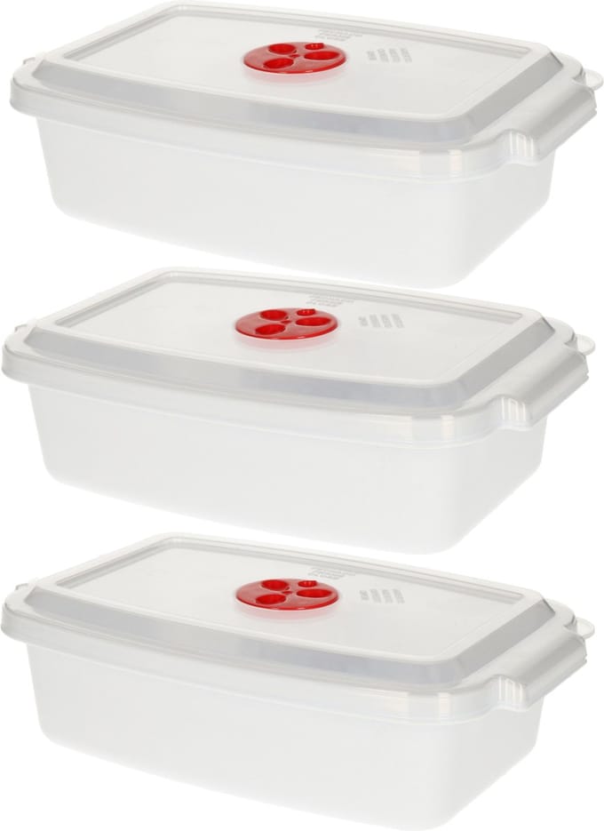 Plastic Forte Magnetronschaal - 3x - deksel/ventiel - 1,6 liter - wit - kunststof - rechthoekig