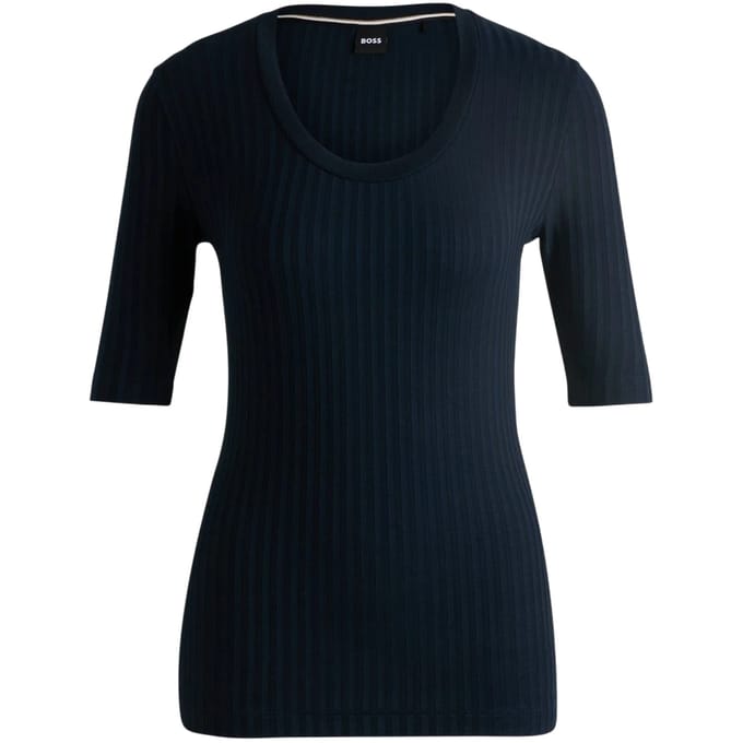 Boss Dames Effilie Geribd T-Shirt (Donkerblauw)